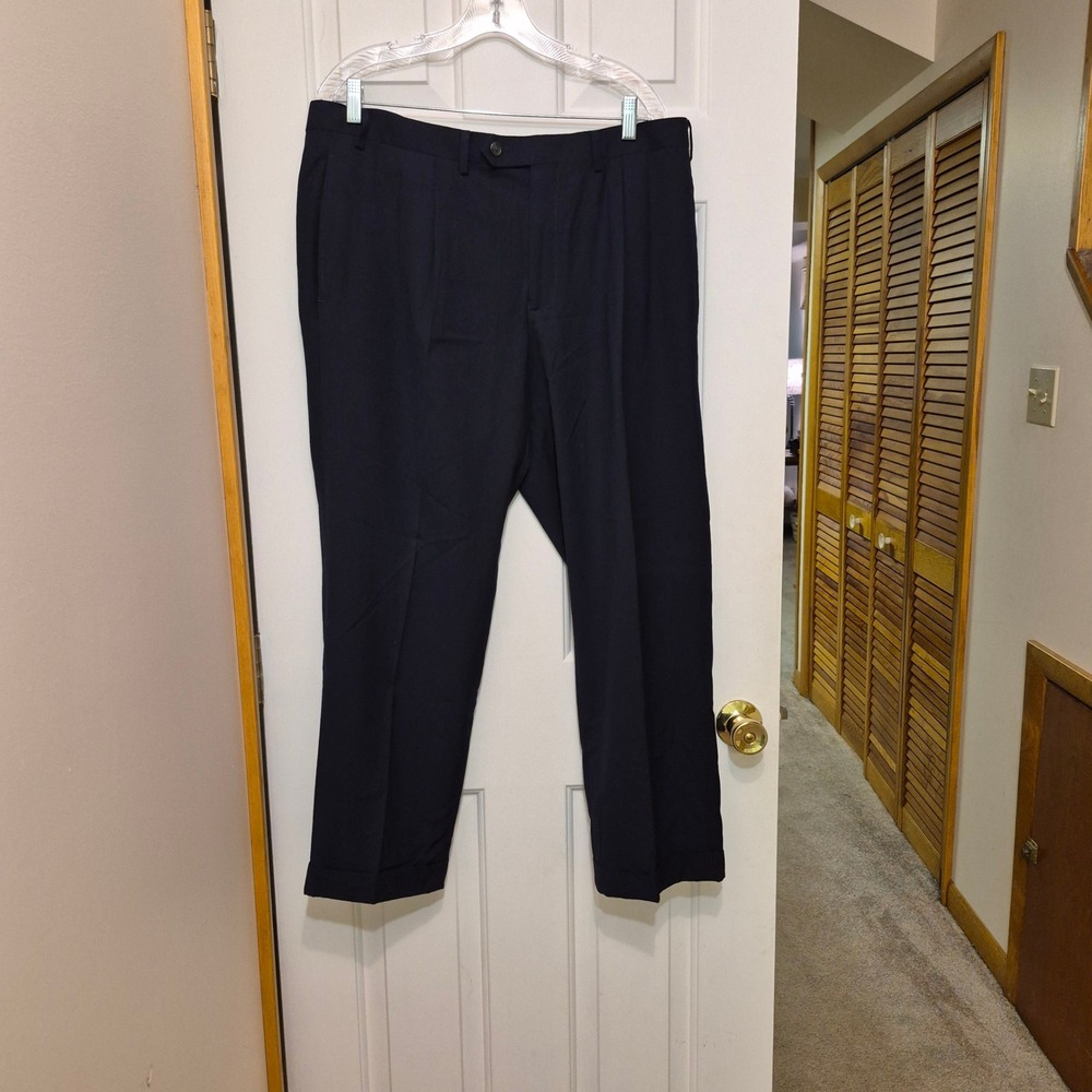 Lauren Ralph Lauren Mens Navy Blue Pleated Cuffed Dress Pants 40W x 29L Slacks